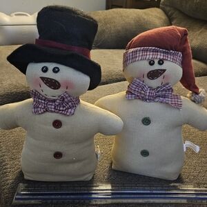 Like New Snowmen With Hats and Bowties, Weighted Base to Keep Standing 13" Tall